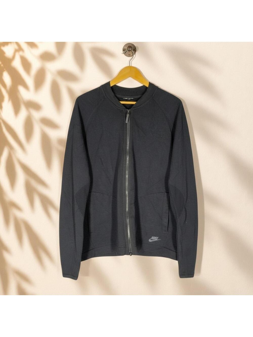 Nike Full Zip Sweater Women M Medium Black Crew Neck Long Sleeve Pockets Knit
